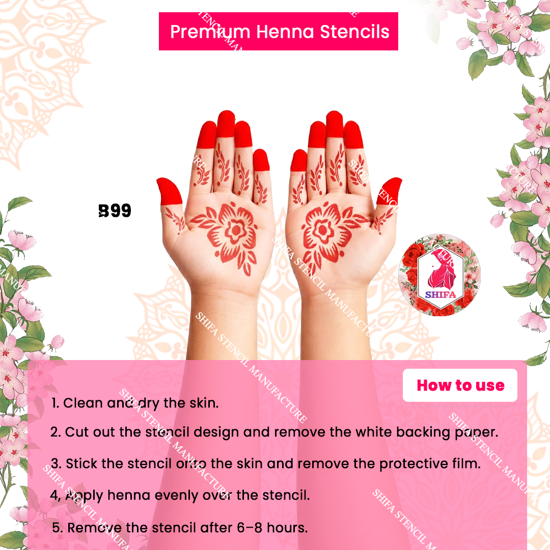 B99 (age 5 to 10) Bloom Crest Charm double hand Henna Stencil